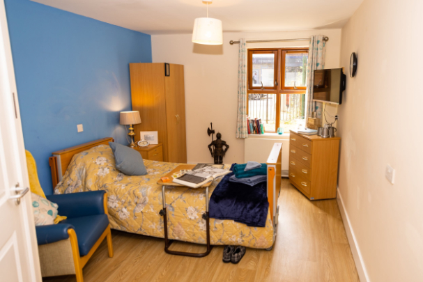 Bedroom with blue walls